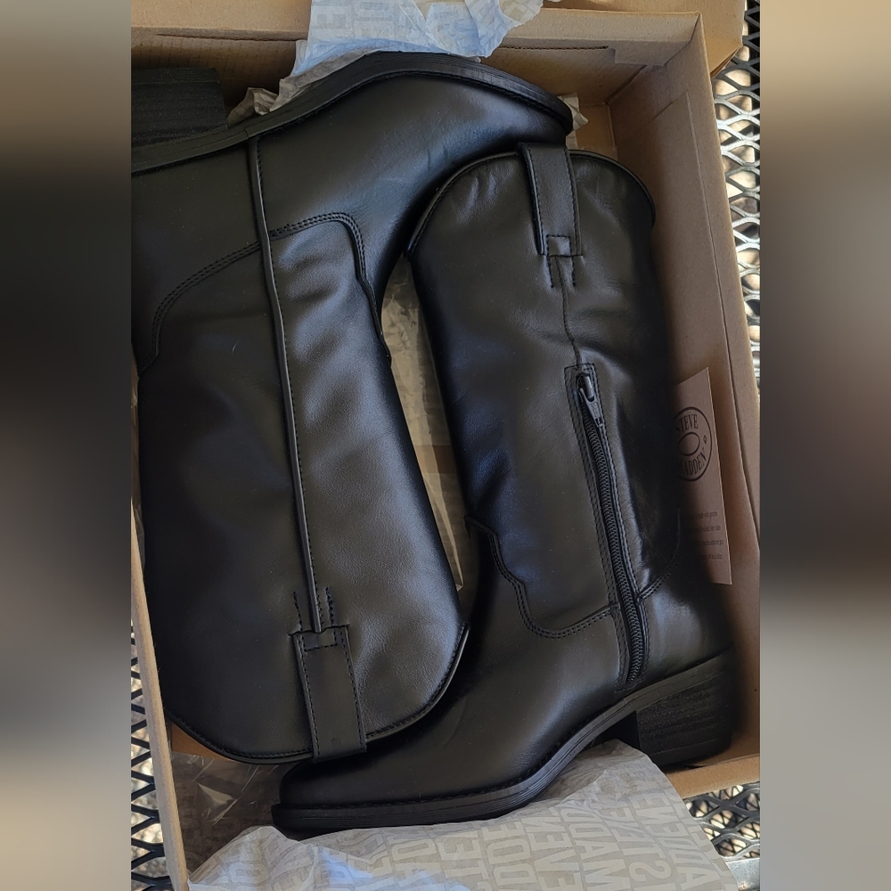 NIB Steve Madden Hannah Black Leather Boots